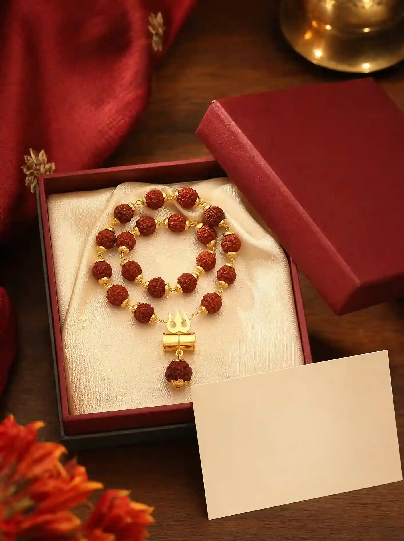 Gold Plated Rudraksha Trishool Necklace (For Men)
