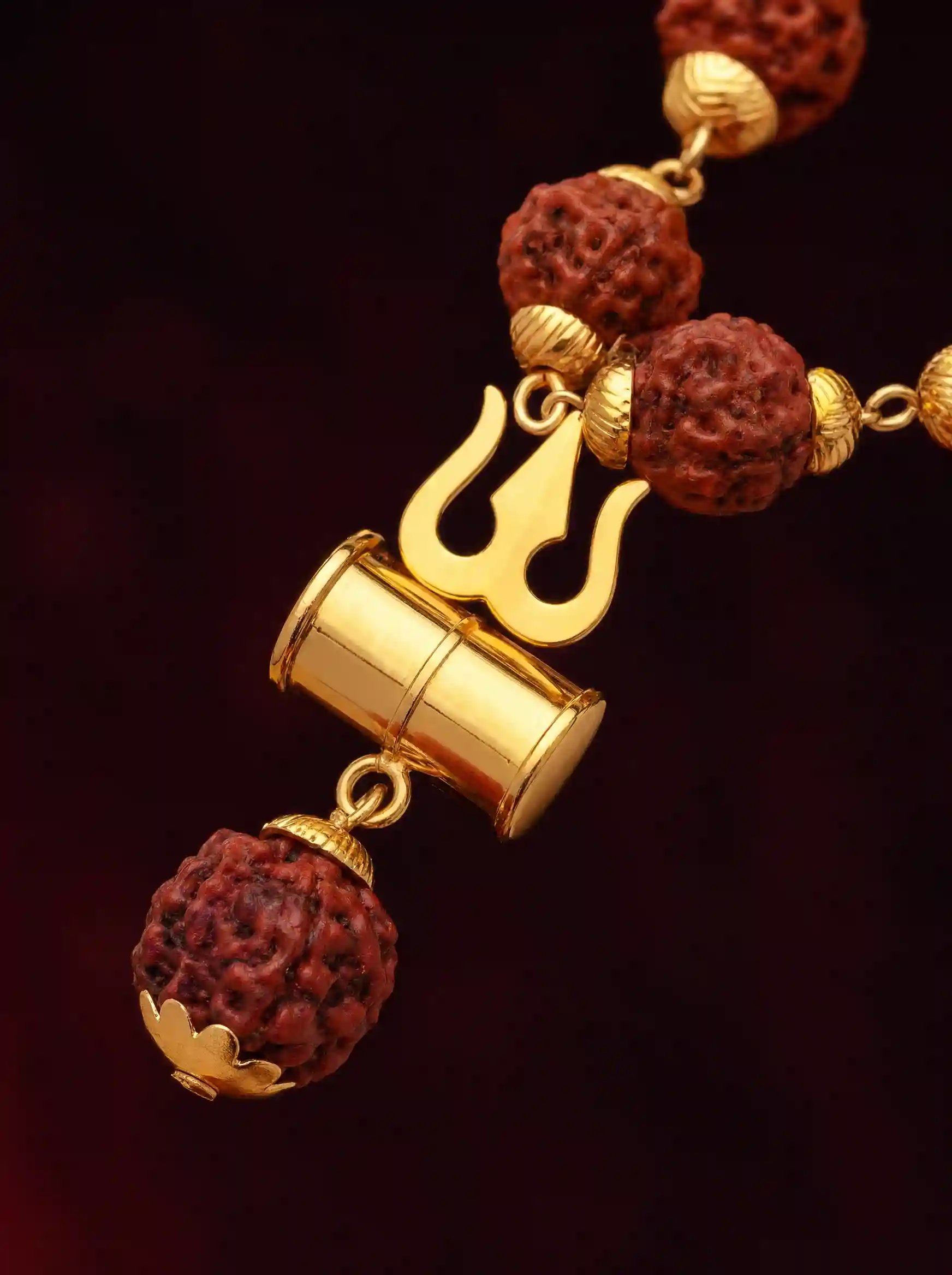 Gold Plated Rudraksha Trishool Necklace (For Men)