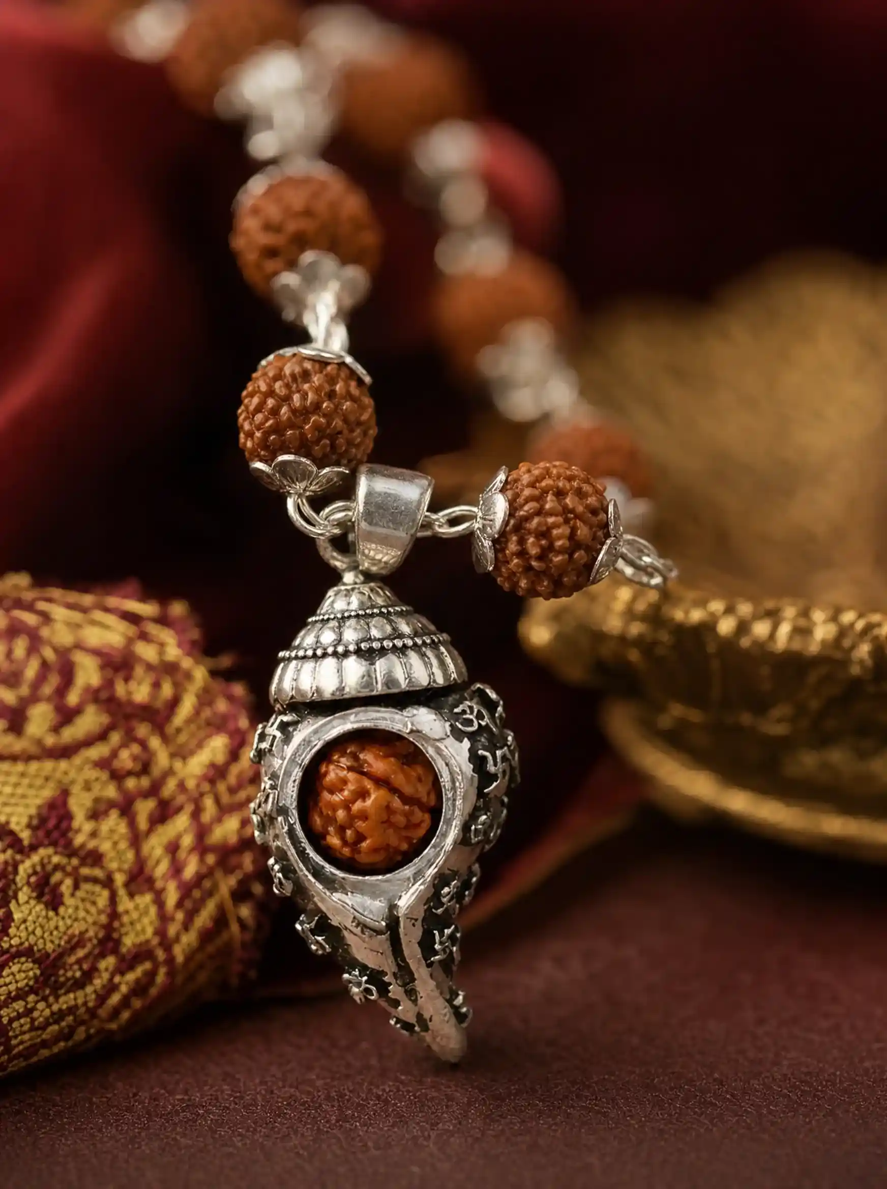 Silver Plated Shiv Shankh Rudraksha Mala
