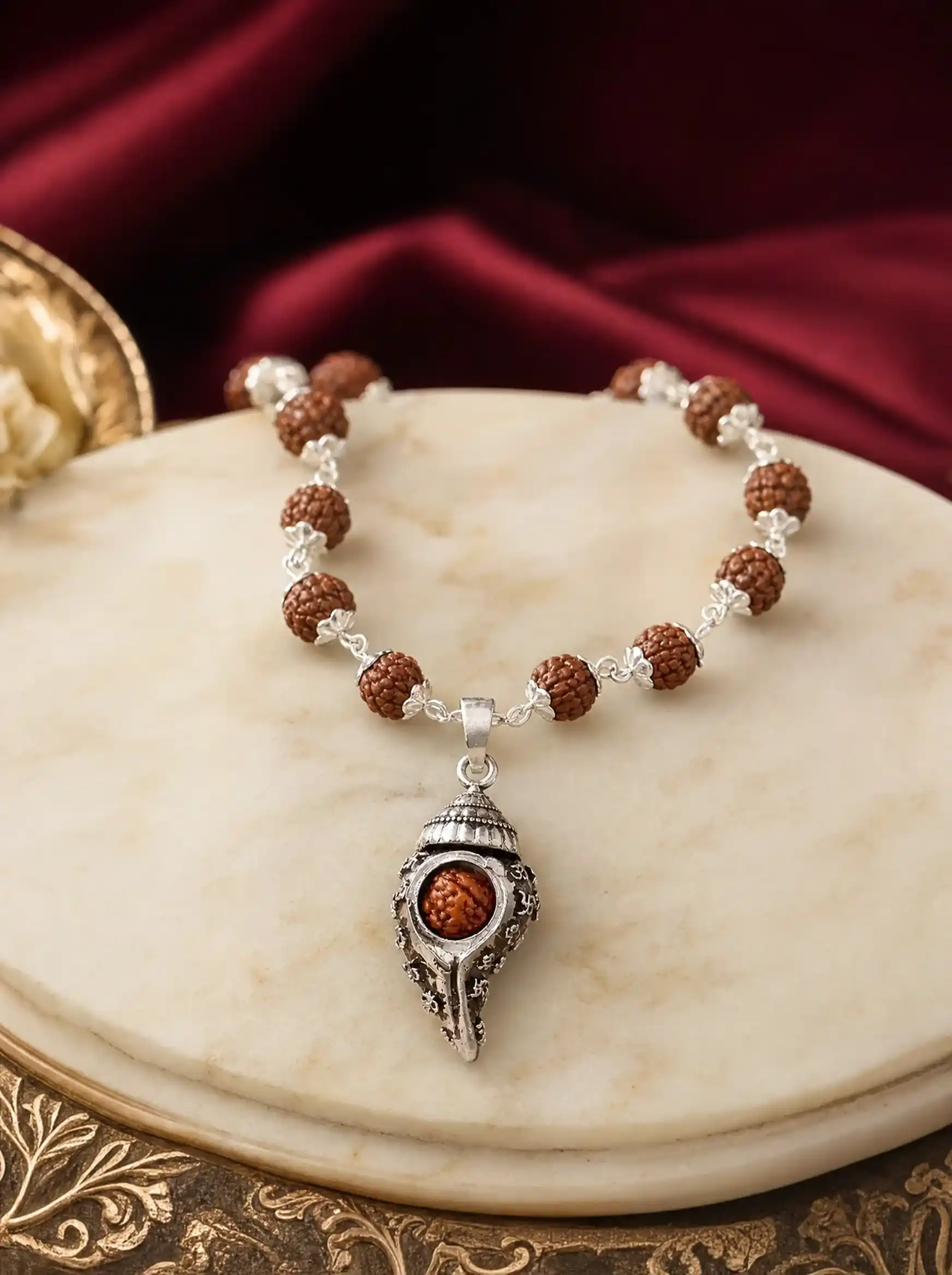 Silver Plated Shiv Shankh Rudraksha Mala