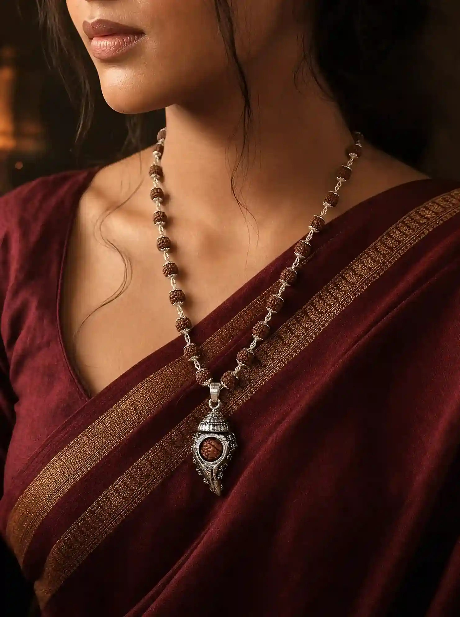 Silver Plated Shiv Shankh Rudraksha Mala