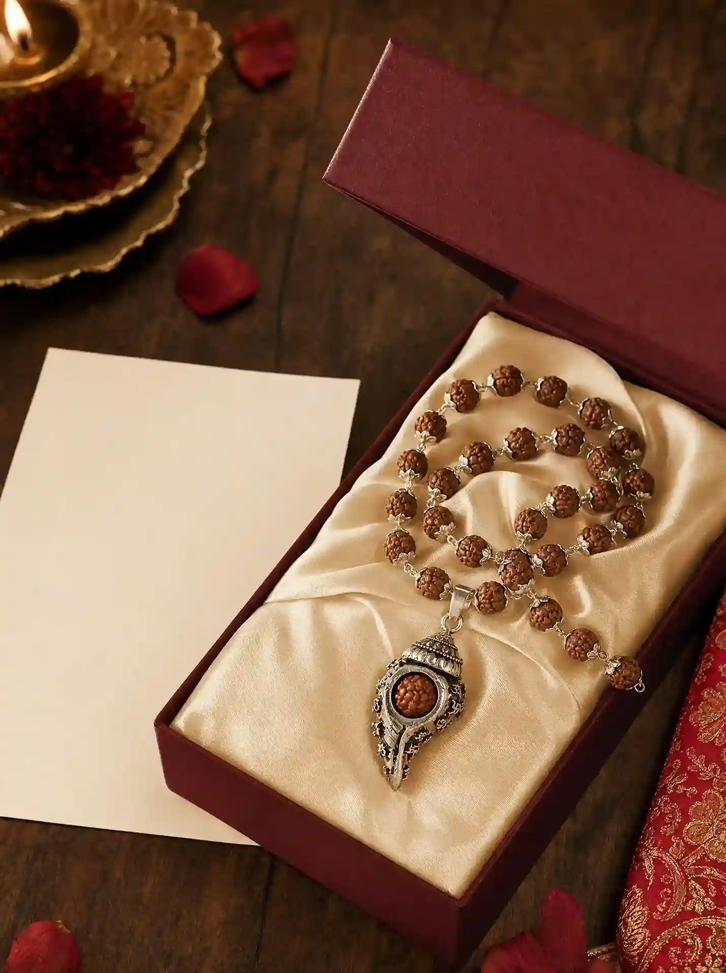 Silver Plated Shiv Shankh Rudraksha Mala
