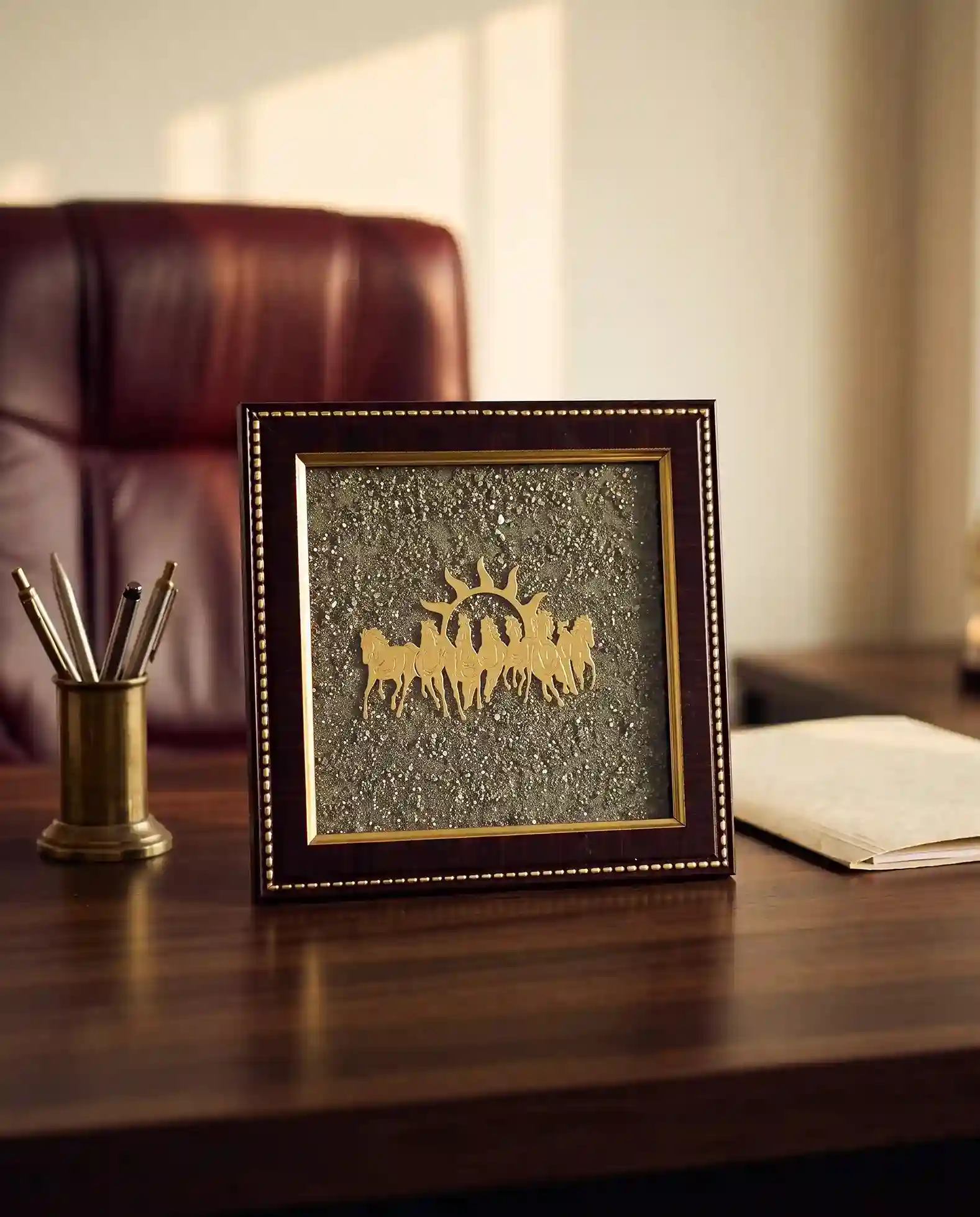 7 Horses Pyrite Frame for Vaastu