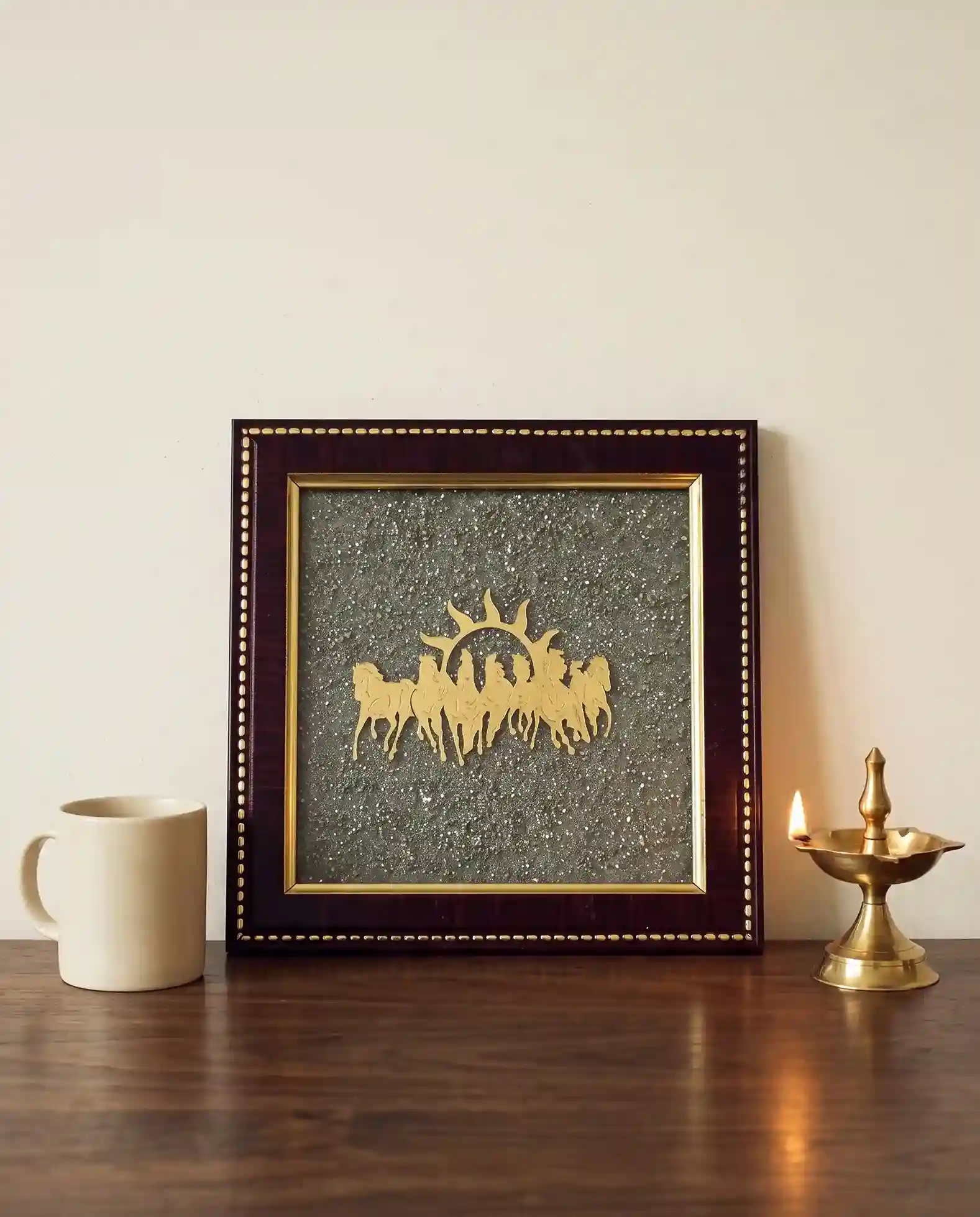 7 Horses Pyrite Frame for Vaastu