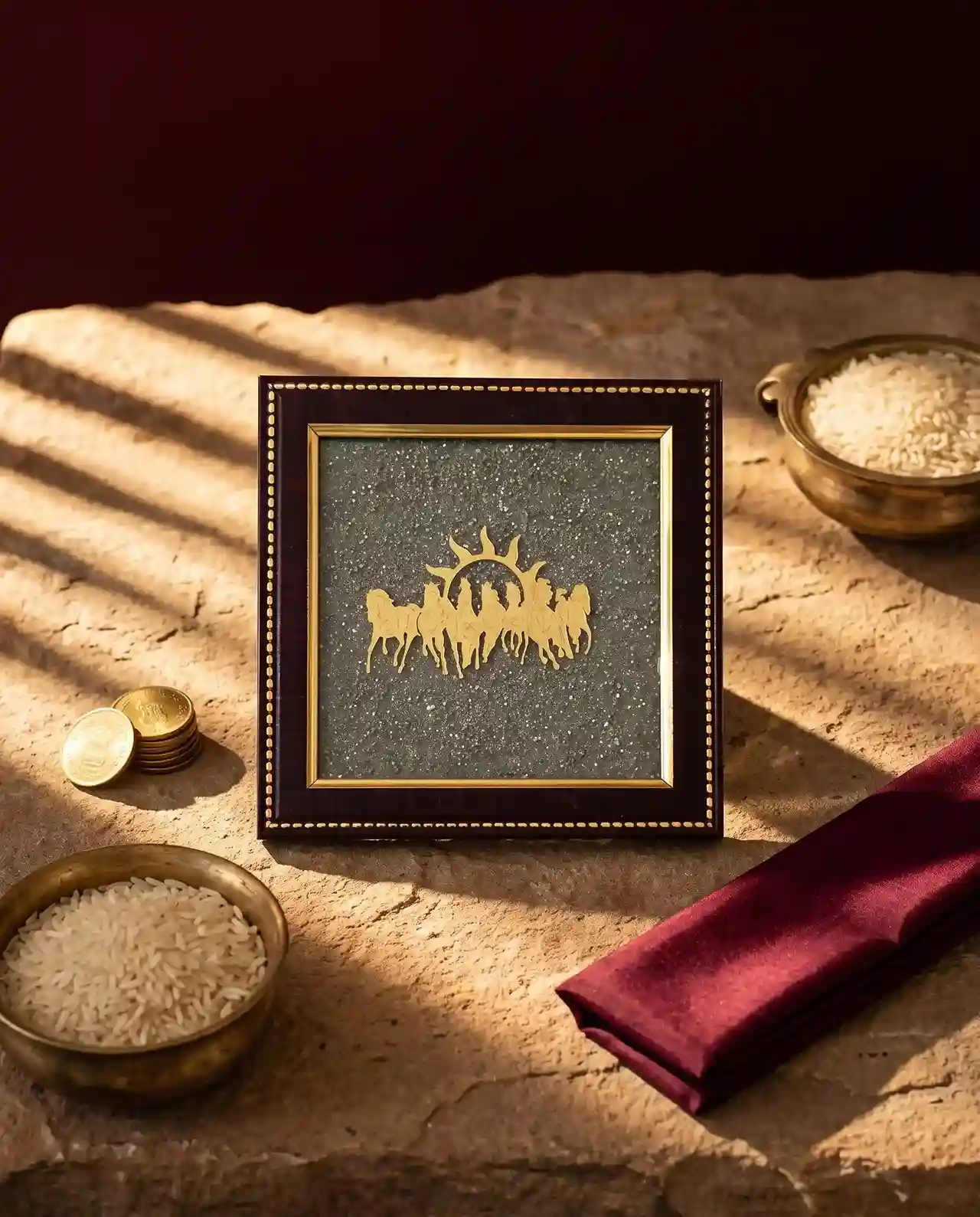 7 Horses Pyrite Frame for Vaastu